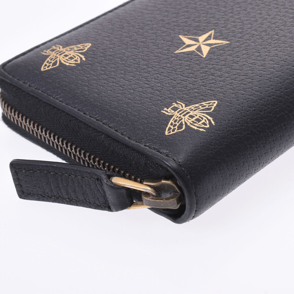 Gucci Bee Star Round Zipper Black Long Wallet - Picture 3 of 12